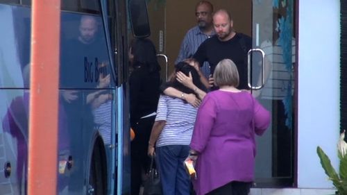 Friends and family of the executed Bali Nine members depart their hotel in Cilicap, en route to Jakarta where repatriation arrangements are being made for the bodies. (9NEWS)