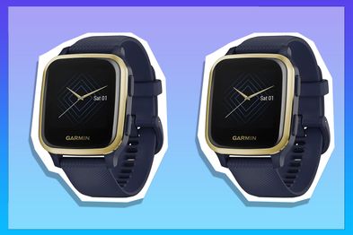 9PR: Garmin Venu Sq Music, GPS Fitness Smartwatch, Navy/Light Gold.