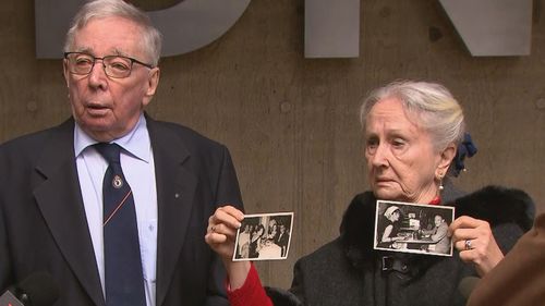 Relatives hold up photos of missing woman Juanita Nielsen at a NSW Police briefing where a reward of $1 million was announced.