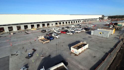 The under-construction Amazon sort centre in Melbourne.