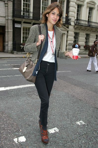 Alexa Chung wearing skinny jeans to London Fashion Week in 2008.