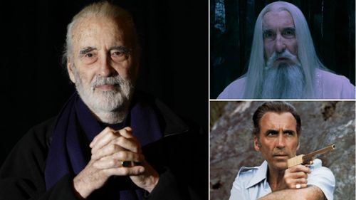 Christopher Lee appeared in the Lord of the Rings series (top right) and as a Bond villain in Man with the Golden Gun (bottom right).