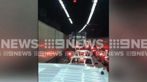 Vehicles are at a standstill in the M5 tunnel. (9NEWS)