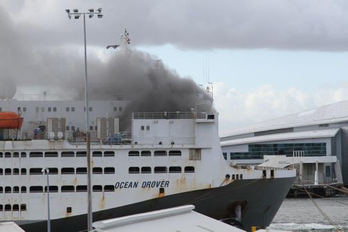 Ocean Drover ship ablaze. (9NEWS)