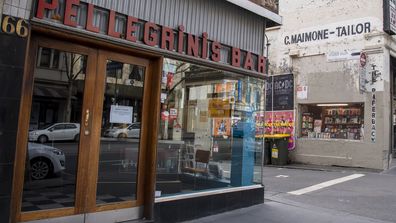 The renowned Pellegrinis Cafe is closed during lockdown due to the continuing spread of the coronavirus in Melbourne.