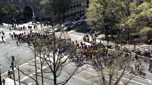 Students march during a national walkout in Washington, DC on April 20, 2018. (CrowdSpark)