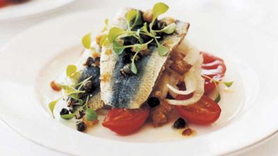 Click through for our <a href="http://kitchen.nine.com.au/2016/05/19/19/13/panfried-sardines-with-breadcrumb-salsa-heirloom-tomatoes-and-shaved-fennel" target="_top">pan-fried sardines with breadcrumb salsa, heirloom tomatoes and shaved fennel</a> recipe