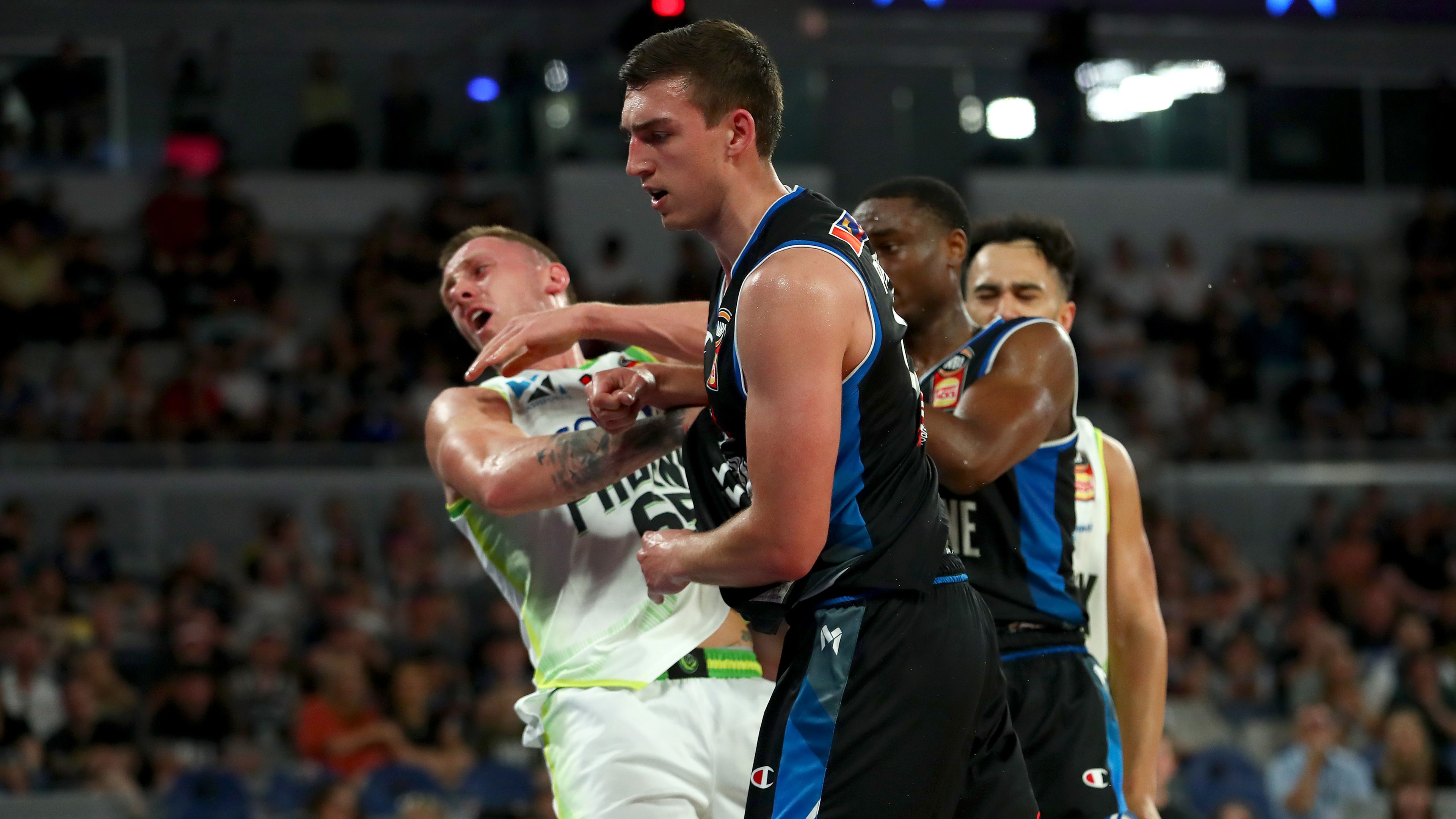 Basketball Nbl Melbourne United Vs Phoenix Brawl Fight Video Courtside Announcer Stood Down