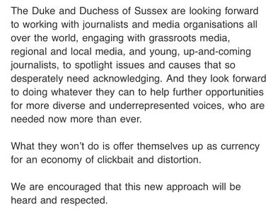 An excerpt of the e-mail sent on behalf of the Duke and Duchess of Sussex.