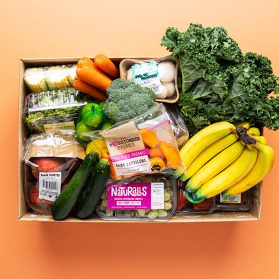 Harris Farm's organic fruit and veg box is $85.00 this week, saving customers $15.