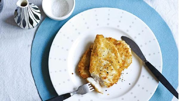 Parmesan-crusted chicken breast with roasted pumpkin