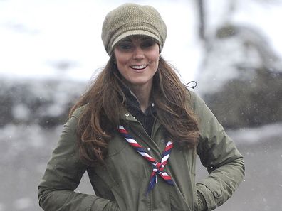 Kate Middleton, the Princess of Wales, wearing a baker boy hat during a visit to the Scouts, March 2025