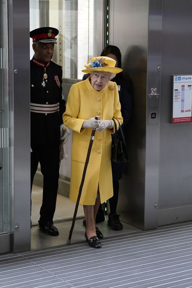 Queen Elizabeth II at Paddington station in London, Tuesday May 17, 2022, to mark the completion of London's Crossrail project, known as the Elizabeth Line