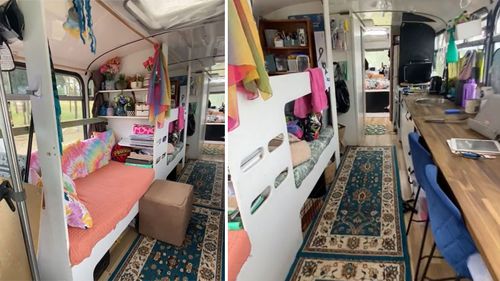 Emma Lenz has done up the converted school bus to accommodate her children, but said her daughter now refused to live there.