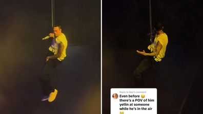 Rapper Chris Brown gets rescued after being stuck mid-air during concert