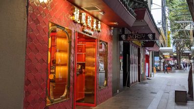 Empty shops and streets at lunchtime in Sydney's Chinatown