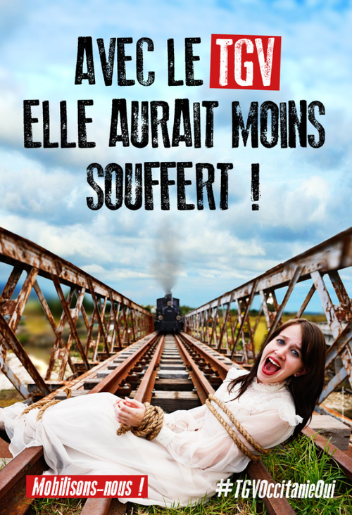 A French court has ruled the controversial poster of a woman tied to train tracks is legal.