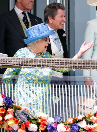 Queen Elizabeth II and John Warren watch the racing as they attend 'Derby Day' of the Investec Derby Festival at Epsom Racecourse on June 1, 2019 in Epsom, England. 
