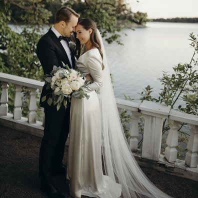 Sanna Marin poses with her partner Markus Räikkönen 2020 wedding