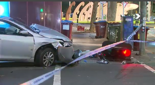 The driver and a male passenger are still on the run. Picture: 9NEWS