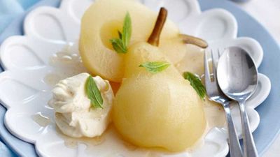 Recipe:&nbsp;<a href="http://kitchen.nine.com.au/2016/05/16/17/43/ginger-poached-pears-with-ginger-cream" target="_top">Ginger poached pears with ginger cream</a>