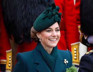 Catherine, Princess of Wales (in her role as Colonel of the Irish Guards) attends the 2025 St. Patrick's Day Parade at Wellington Barracks on March 17, 2025 in London, England. (Photo by Max Mumby/Indigo/Getty Images)