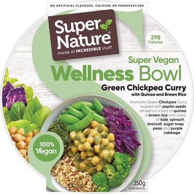 Super Nature Wellness Bowl Chickpea Curry Quinoa & Rice Frozen Meal 350 grams: 299 calories