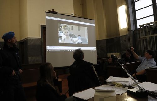 Video evidence of Ayling is played in court during a trial on her alleged kidnapping. (AAP)