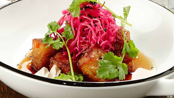 Gary Mehigan's crispy pork with chilli caramel sauce and pickled daikon