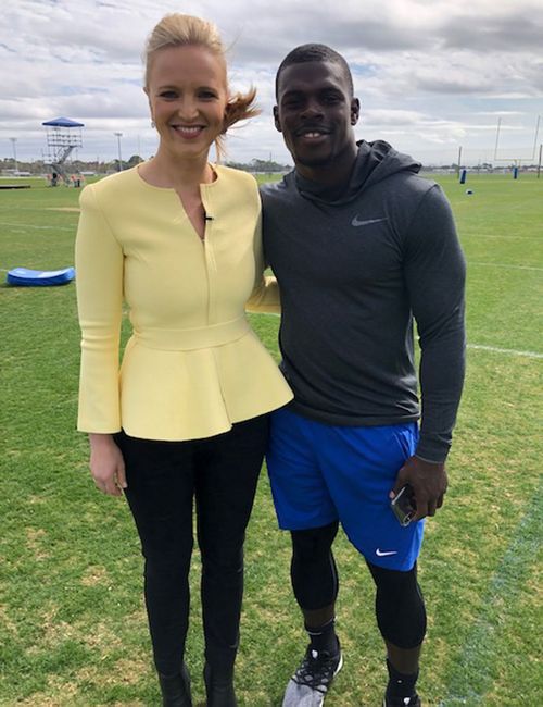 Former rugby union star Christian Wade, who made his name as a winger for Wasps and is pictured here with Alexis Daish, is also trying to make his way in the NRL.