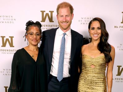 NEW YORK, NEW YORK - MAY 16: (L-R) Doria Ragland, Prince Harry, Duke of Sussex and Meghan, The Duchess of Sussex attend the Ms. Foundation Women of Vision Awards: Celebrating Generations of Progress & Power at Ziegfeld Ballroom on May 16, 2023 in New York City. (Photo by Kevin Mazur/Getty Images Ms. Foundation for Women)