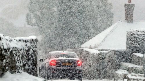 Blizzard-like conditions fall over Kent in southern England. (AP).