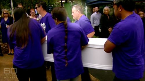 Rick Thorburn carrying the coffin of the little girl he killed. Picture: Supplied