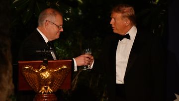 Australia's Prime Minister Scott Morrison toasts United States President Donald Trump at a State Dinner in the Rose Garden at the White House in Washington DC.