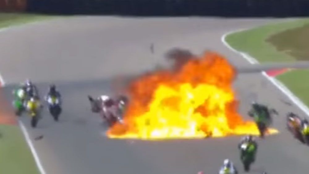 Fireball erupts after Superbikes crash