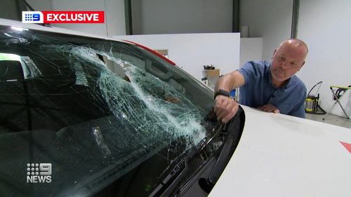 Michael Allison's windscreen was completely shattered from the impact of the towbar hitting it. 