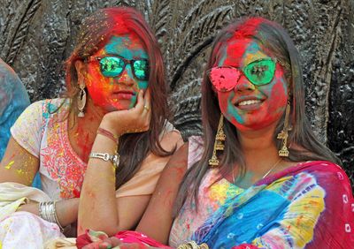 Tourists enjoying Basanta Utsav (festival of colour).