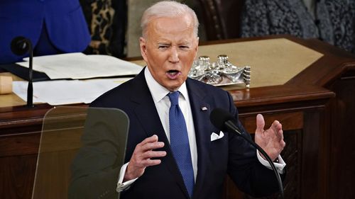 U.S. President Joe Biden speaks during a State of the Union address 