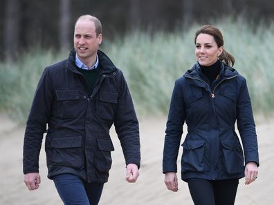 Prince William and Catherine, Princess of Wales on a visit to Newborough Beach where they met the Menai Bridge Scouts in 2019.