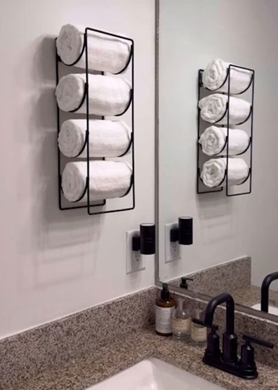 Shayna Alnwick turned an Ikea wine rack into a towel holder for her bathroom.