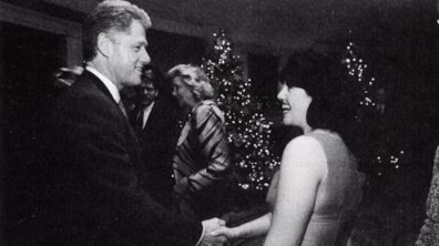 A White House photo of President Clinton and Monica Lewinsky at a Christmas party in December 1996.