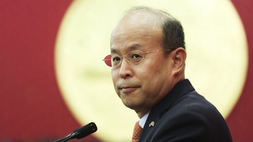 Chinese ambassador to Australia, Xiao Qian, addresses the media, at the Chinese embassy in Canberra on Tuesday 26 November 2024.