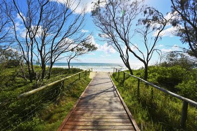 Wooden boardwalk beach access point at Broadbeach, Gold Coast, Queensland, Australia