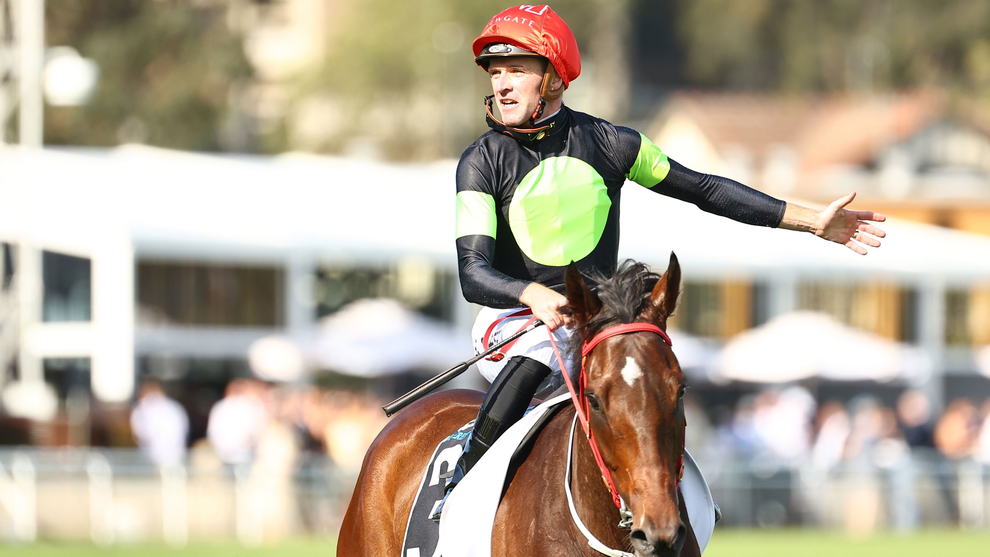 Jockey Sam Clipperton celebrates on Think About It.