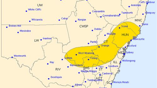 BOM has issued a severe thunderstorm warning for the highlighted area. (Bureau of Meteorology)