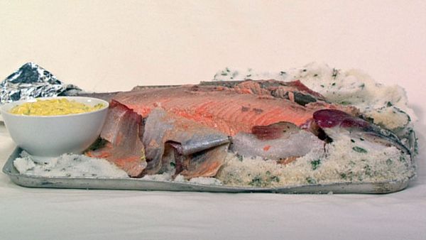 Roasted trout in herb salt crust