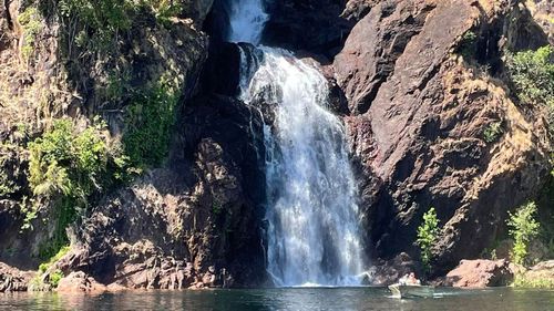 Crocodile attack at Wangi Falls in Litchfield National Park, Northern Territory.