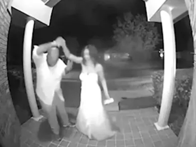 The special moment was captured by the doorbell camera.