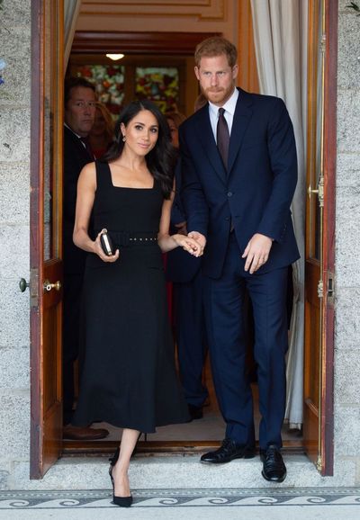 Meghan Markle, wearing Emilia Wickstead, with Prince Harry in Ireland, July, 2018