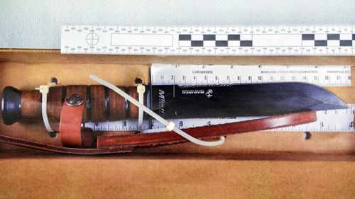 This picture released by Italian Carabinieri during a press conference in Rome, shows the knife used to stab Carabinieri's officer Mario Cerciello Rega.